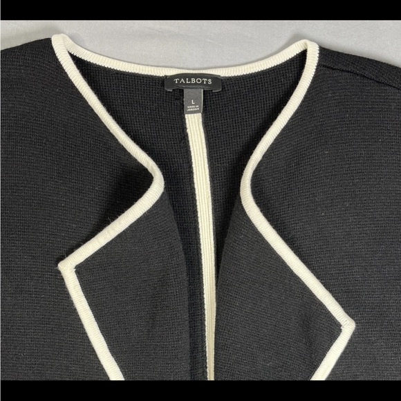 Talbots‎ Womens Open Front Cardigan Sweater Blazer Black Ivory 2 Piece Set Large - Picture 6 of 16